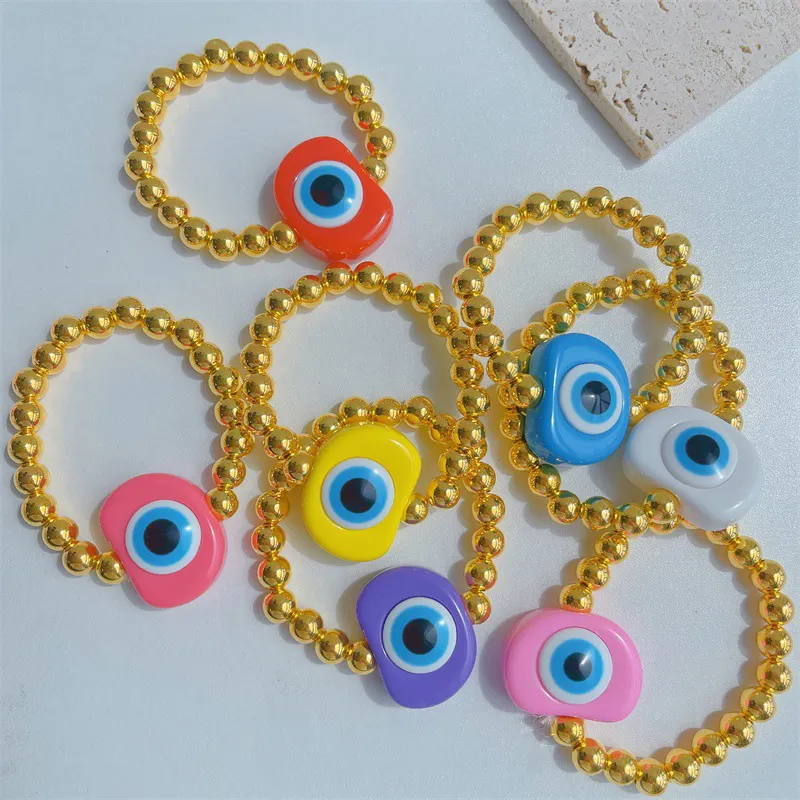 Bracelets de perles d'or faites à la main sur mesure en gros gros bracelet de perles extensible porte-bonheur coloré pour les yeux bleus