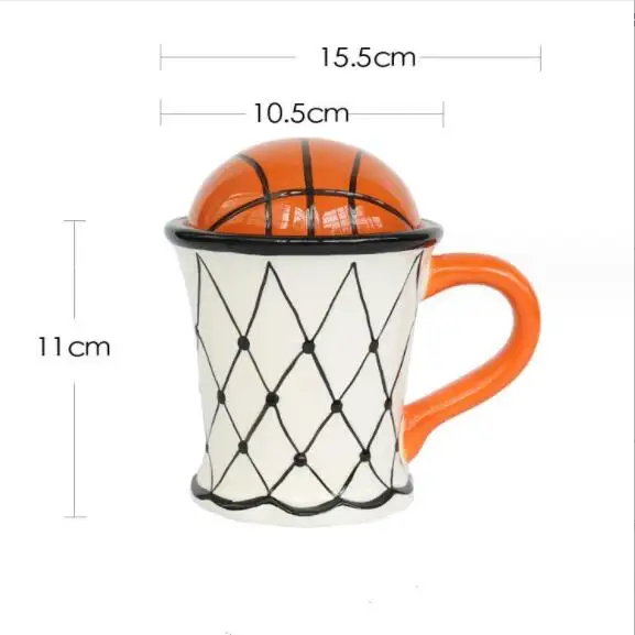 Tasse en céramique en forme de basket-ball avec glaçure nacrée tasse en céramique 3D peinture à la main tasse à café de basket-ball en grès vente en gros