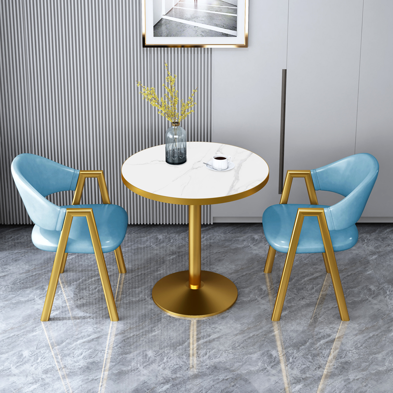 one table and two chairs light blue leather 60x60x75cm
