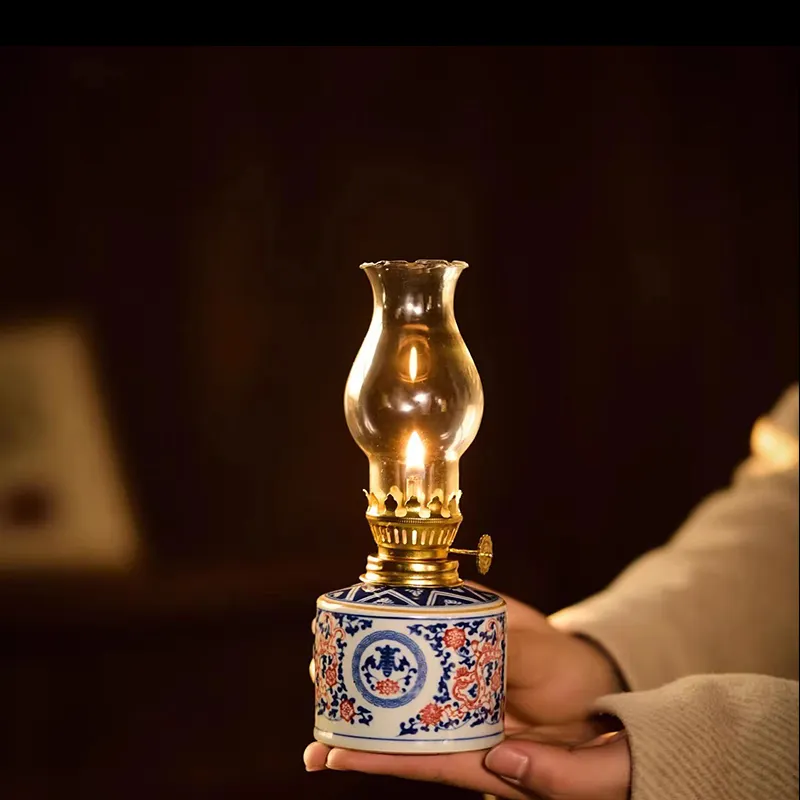 Винтажная керамическая стеклянная керосиновая лампа настольная лампа Беспроводная Ретро масляный фонарь современный Настольный светильник