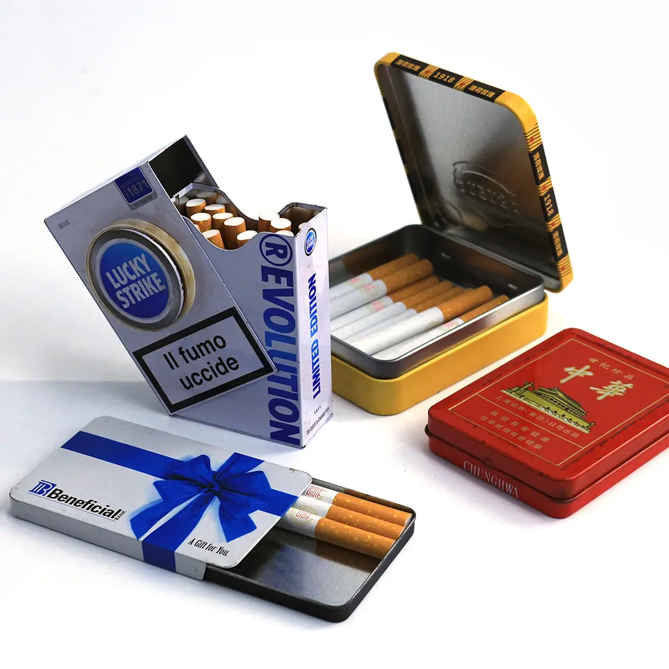 JYB-paquete de cigarrillos con bisagras cuadradas/rectangulares, caja para cigarros de grado alimenticio, contenedor de lata de metal