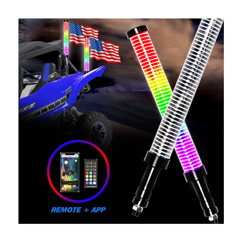 RGB Chasing Dancing Espiral COB Fat Whip Light Antena gruesa LED Whip Lights para RZR Can Am Polaris UTV ATV Pickup Truck