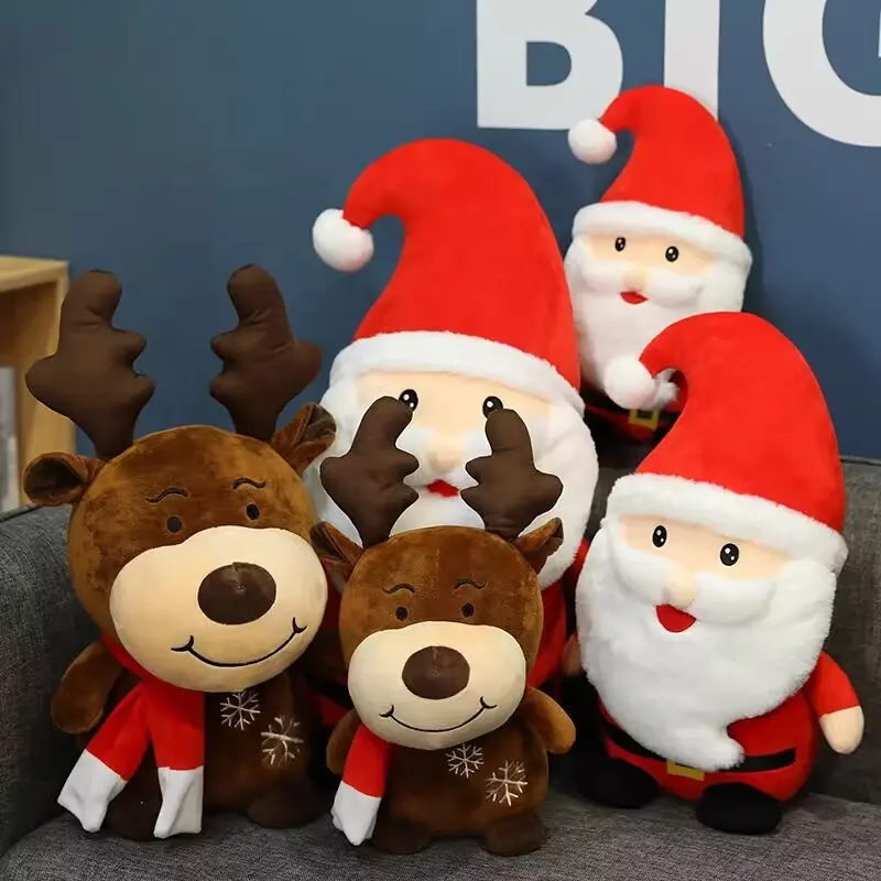 Venta al por mayor Santa Claus juguete de peluche Animal de peluche suave lindo alce muñeco de nieve almohada muñeca juguetes para niños niñas niños regalo de Navidad
