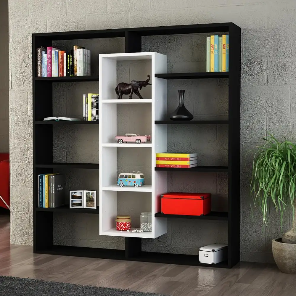 Ample Modern Wholesale New Design Book Shelf Wooden Black White Bookcase Storage