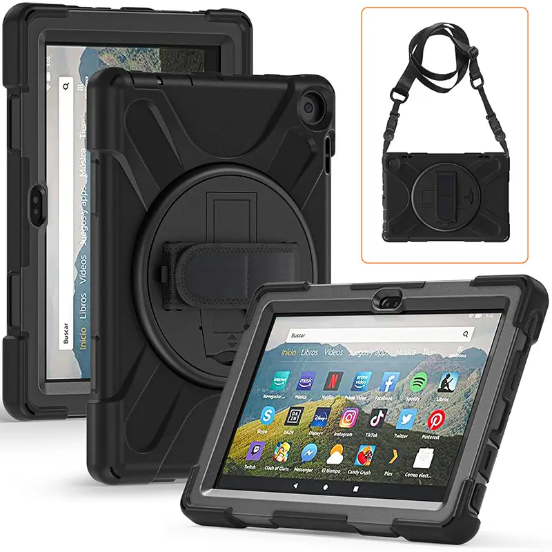 2024 para Amazon Kindle Fire HD 8 2022 Heavy duty caso robusto com alça Crianças Tablet Protector Shell construído em alça de ombro