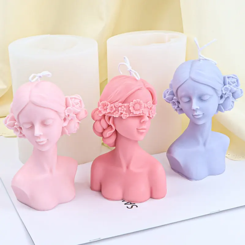 눈 가리개 소녀 초상화 실리콘 촛불 금형 DIY 장미 인체 비누 수지 금형 Moule Bougie Kerzenform 촛불 만들기