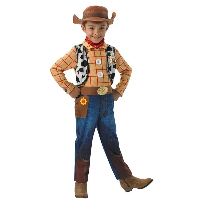 Fantasia de cosplay de cowboy para crianças, personagens woody de desenho animado para meninos