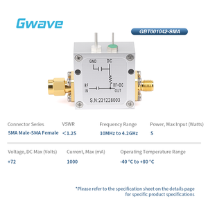 SMA önyargı Tee RF IC modülü 10 MHz ila 4.2 GHz frekans aralığı 1000mA ve 72 volt DC anma - Product Image 2