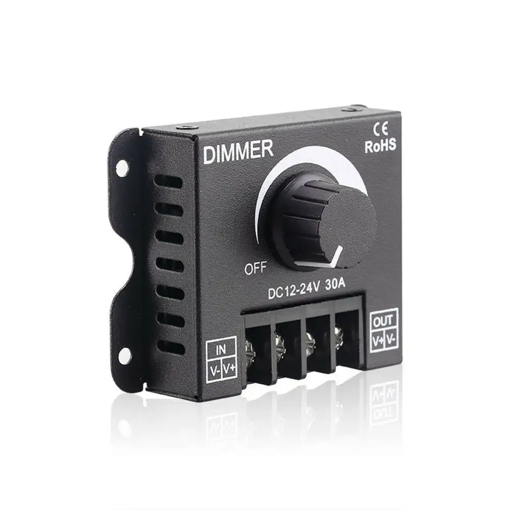 ลูกบิด Dimmers 12-24V 30A LED Strip PWM Dimming Controller Steel 12V 24V 36V 48V หมุนหมุน LED Dimmer