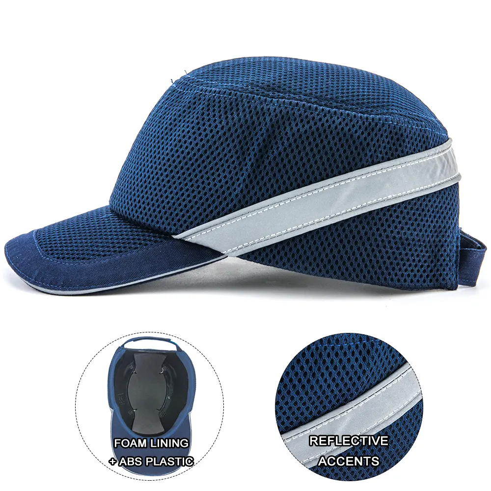 Coque en plastique ABS bleue détachable, bande réfléchissante, style chapeau de baseball, chapeau de protection à bord court, casquette de sécurité