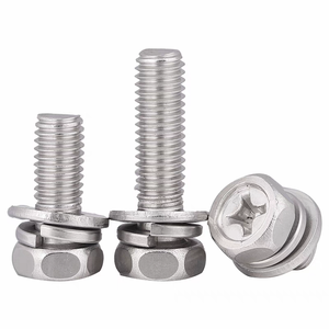 304 Stainless Steel Cross Slot Combination Bolts M3 M4 M5 M6 M8 M10 Phillips Hex Head <strong>Screws</strong> with Flat Washer and Spring Washer