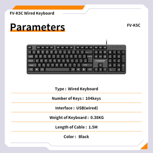 Gaming <strong>Keyboard</strong> Pc <strong>Keyboard</strong> Wired Business <strong>Keyboard</strong> FV-K5C 104keys Length of Cable 1.5M Black - Product Image 3