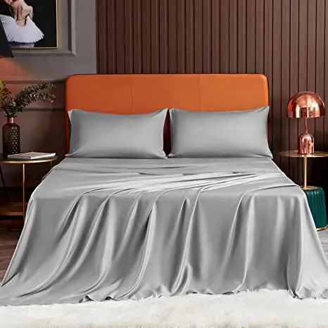 Draps de lit en bambou de luxe, ensemble de draps de lit queen size, tissu en bambou à 1800 fils pour drap de lit