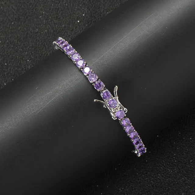 Hiphop Jewelry 4MM One Row Tennis Chain 18k gold Iced Out Purple Cubic Zircon Diamond Tennis Chain Bracelet for women