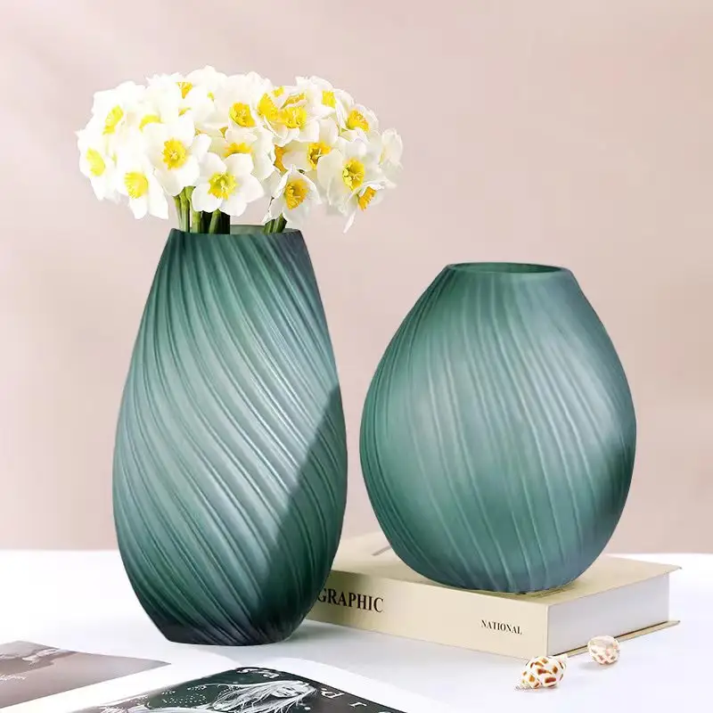 Custom Nordic Interior Round Clear Fait Main grandi vasi verdi Modern Home Table Floor Crystal Glass Flower Bud vaso Decor