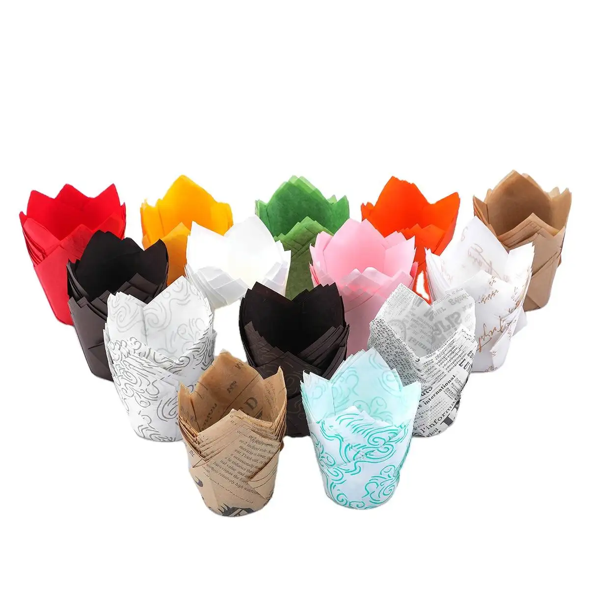 Mini gobelets jetables pour cupcakes Bote tulipe carton ondulé de qualité supérieure acrylique papier sulfurisé gobelets conteneurs moule vente en gros