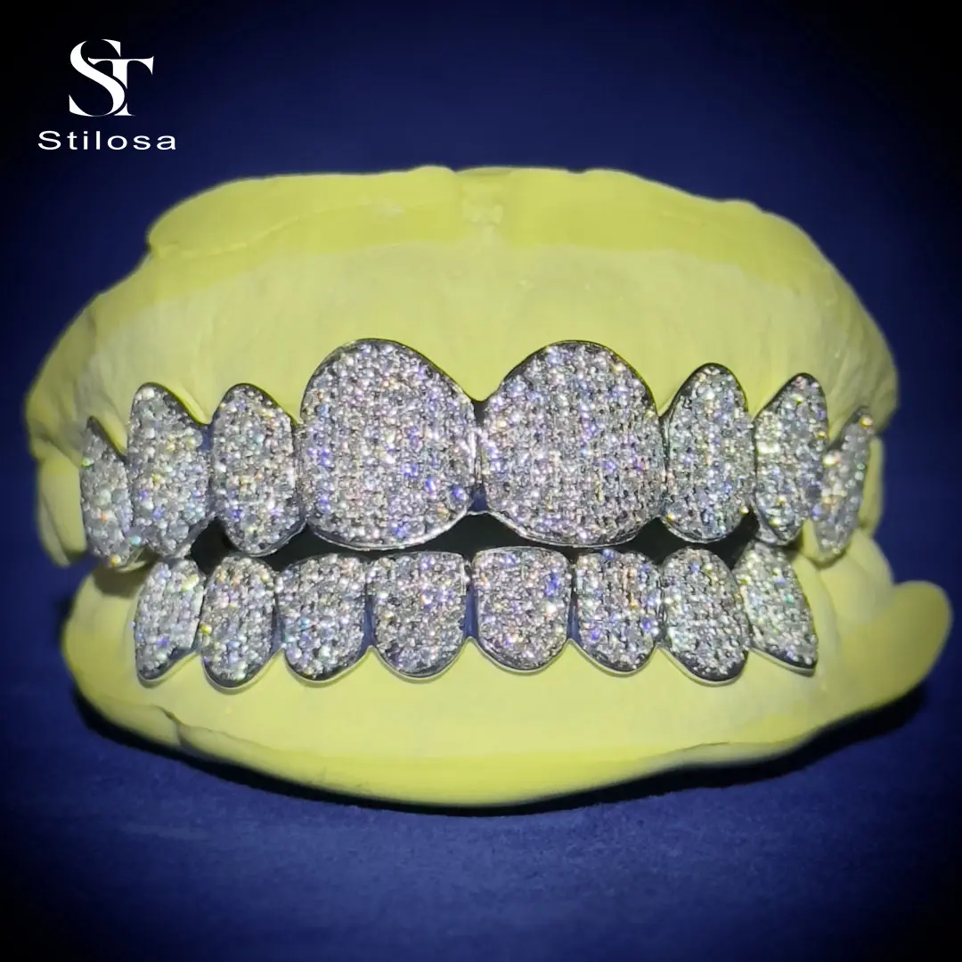 925 ayar gümüş Hip Hop takı Custom combteeth Grilliz ile özel zengin buz dışarı Moissanite elmas Grillz