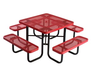 Outdoor <strong>Expanded</strong> <strong>square</strong> Steel 4 Bench Garden <strong>Table</strong> Camping Dining Chess <strong>Table</strong> Thermoplastic Picnic <strong>Table</strong> with Umbrella Hole - Product Image 2