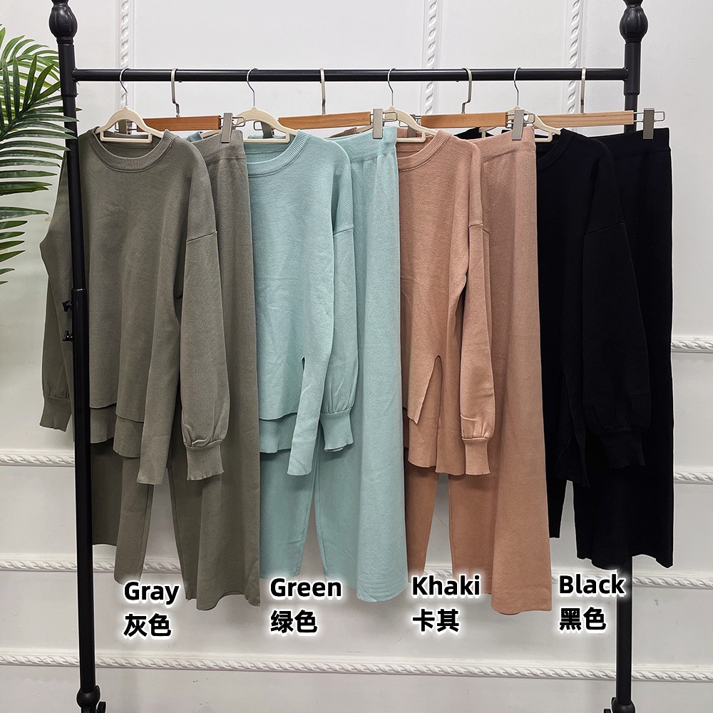 2022 NEW 2 pieces Women Muslim Knitted Set Fall Winter Sweater and Pants Turkey Islamic Clothing Abaya