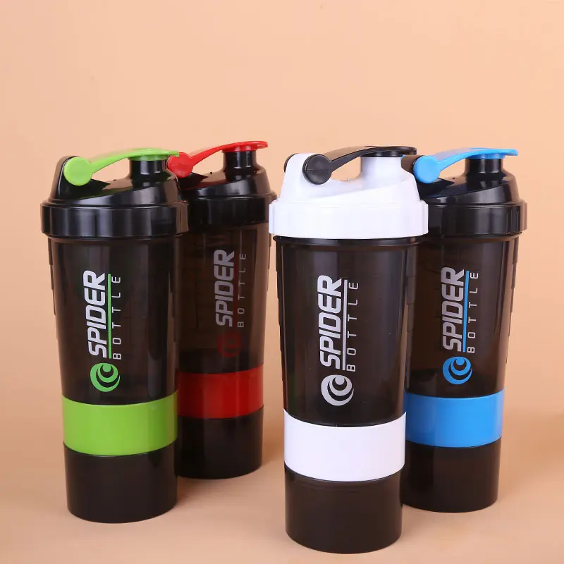 Botol Pengocok Protein Olahraga 500Ml, Logo Kustom, Botol Pengocok Protein Plastik Olahraga Tiga Lapis