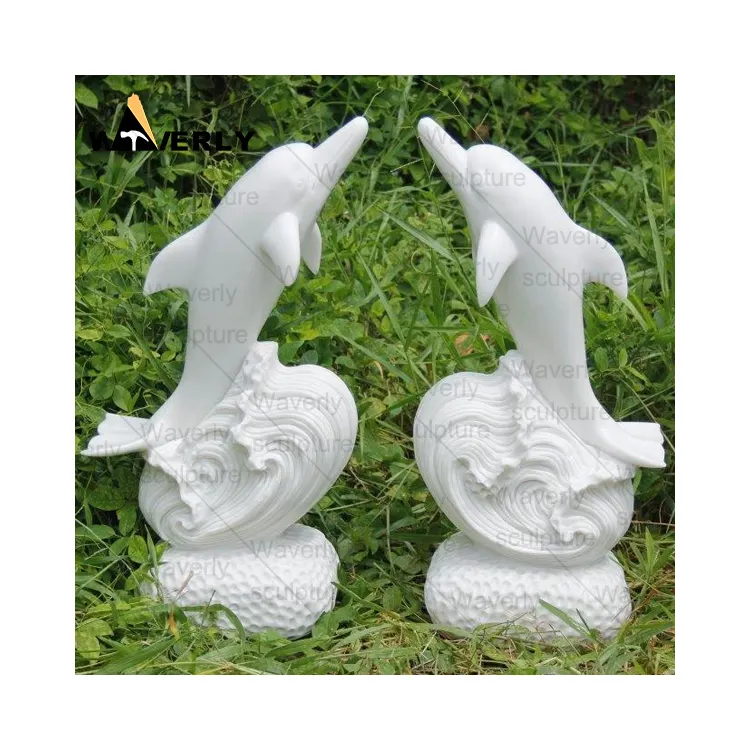 Venta al por mayor de tamaño personalizado tallado a mano de piedra Animal escultura Piedra Natural mármol blanco delfín estatuas escultura para la venta