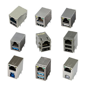 หัวแจ็ค LED ตัวเมียเชื่อมต่อ RJ45ด้วย USB 3.1 Rj45 10Pin + USB 3.1 PCB แจ็ค Modular PCB เครือข่ายโลหะ Rj45ขั้วต่อ USB - Product Image 6