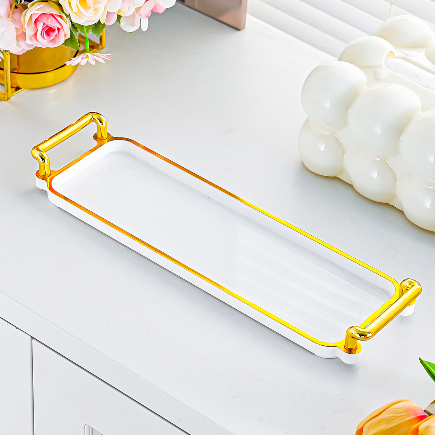 White gold long tray - 3 compartments