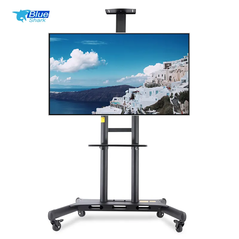 높이 조절 가능한 공장 모바일 TV 카트 32 ~ 80 인치 LCD LED OLED 플라즈마 평면 패널 스크린 용 바퀴가있는 롤링 TV 스탠드