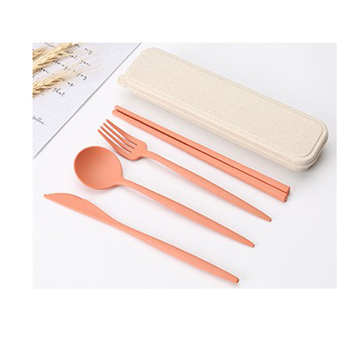 Couverts orange + étui beige