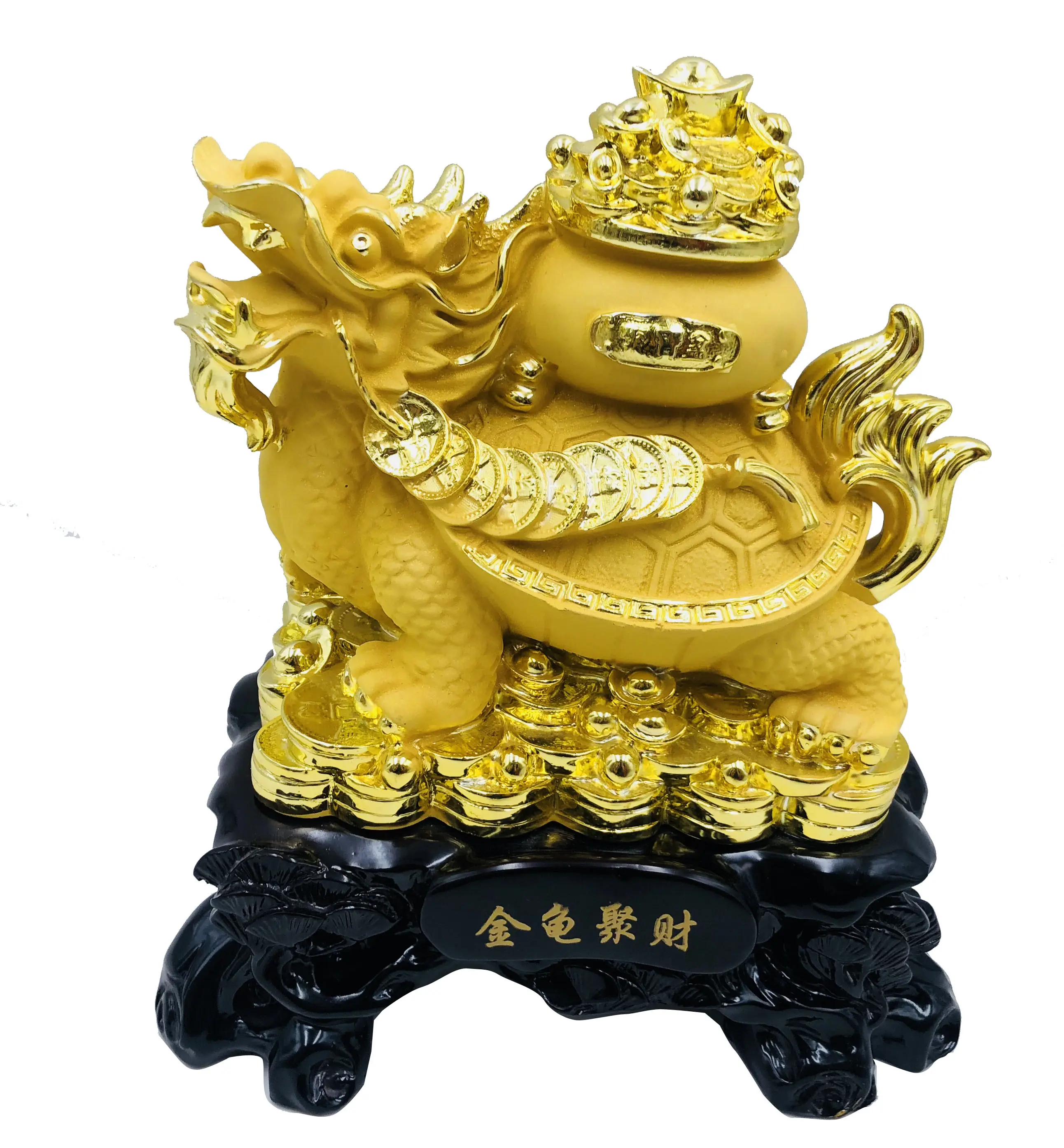 Resina cor dourada do dragão tartaruga staute para mesa de decoração para casa presentes, fengshui estátuas de animais