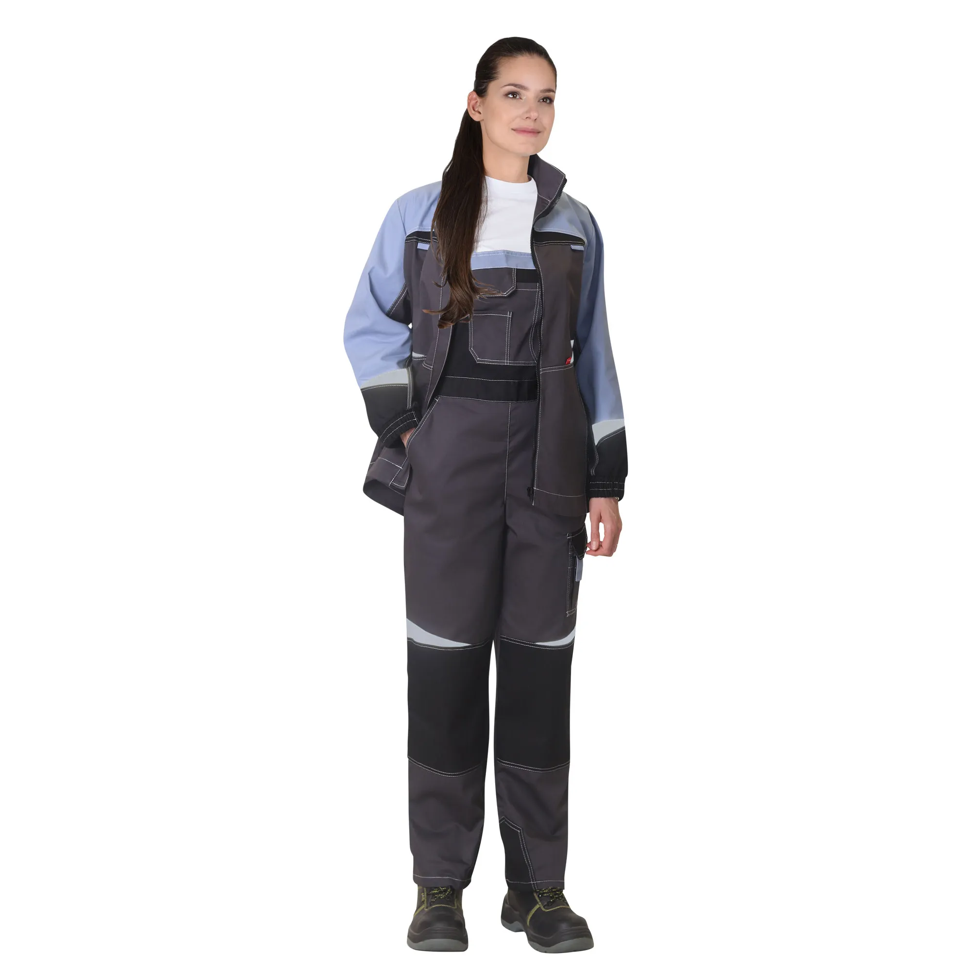 女性のためのOEMカスタム安全作業服オーバーオール女性長袖工業用ユニフォームパンツとジャケット