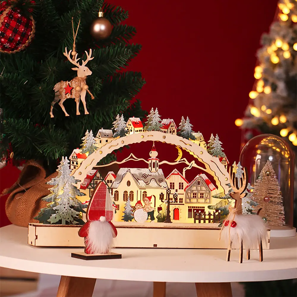 Casa de Navidad creativa con luz LED que brilla intensamente, decoración de Casa de pueblo de Navidad de Papá Noel