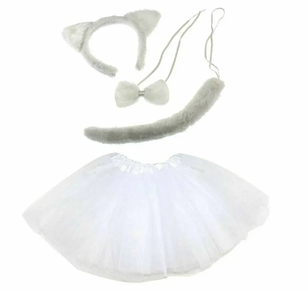1481 White Cat Tutu Costume Ladies Halloween Fancy Dress Instant Animal Ears Tail gonna Bow Kit Costume animale Sexy a buon mercato