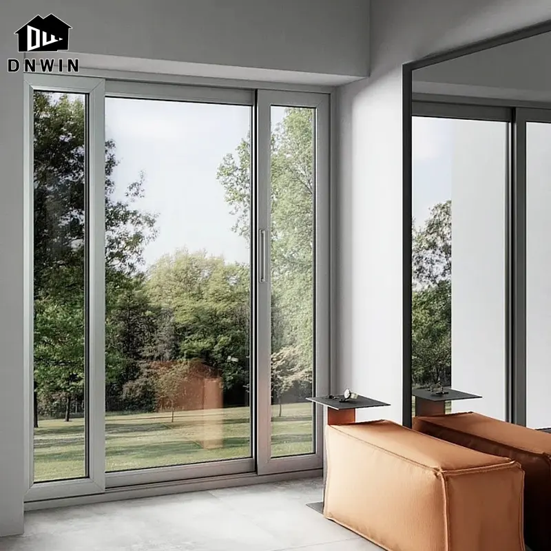 Porte e finestre scorrevoli a battente in alluminio con doppio vetro per patio in stile moderno