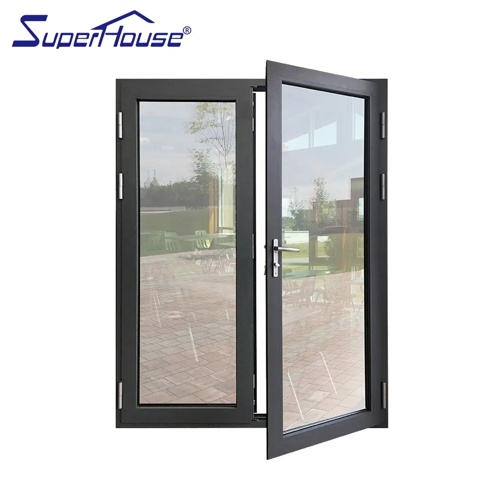 Puertas francesas de lujo modernas, bisagras abatibles para exteriores, puerta de Patio, puerta abatible de aluminio insonorizada