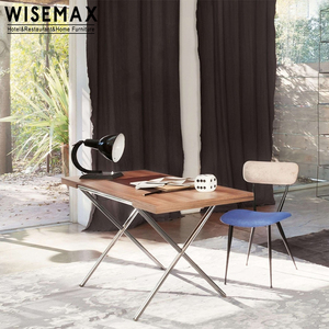 WISEMAX FURNITURE Muebles nórdicos de lujo para el hogar Mesa DE OFICINA DE MADERA Mesa de ordenador rectangular de acero inoxidable Escritorio para apartamento - Product Image 1
