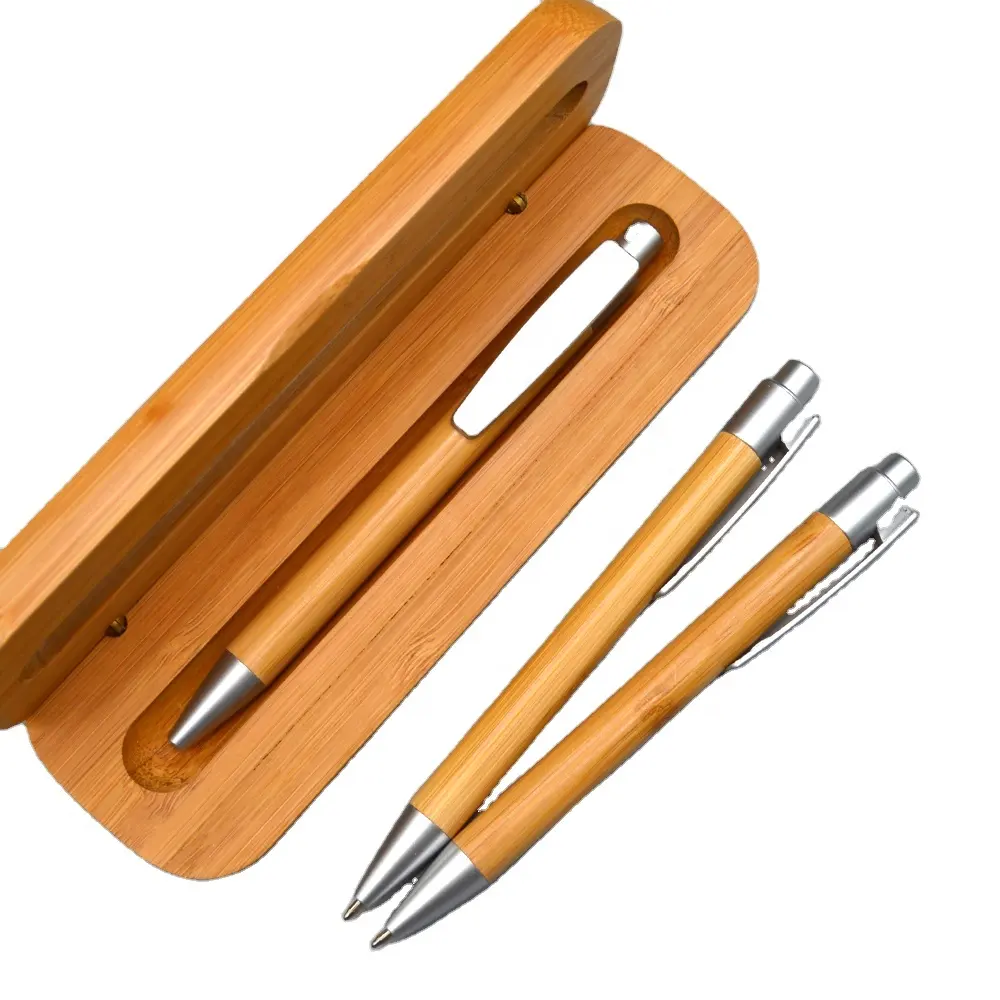 1 boîte de stylos à bille en bambou, professionnel, en bois naturel, stylo métallique, promotion avec logo imprimé