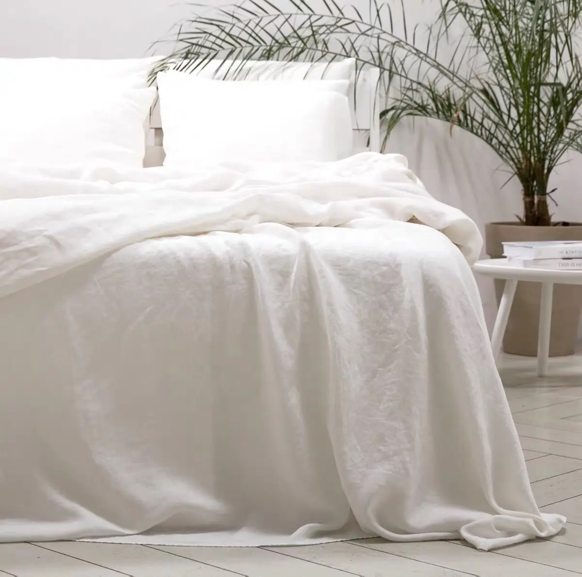 Linge de lit en lin organique, teint blanc crème coréenne de haute qualité, lin français pur, naturel, ensemble de 4 pièces