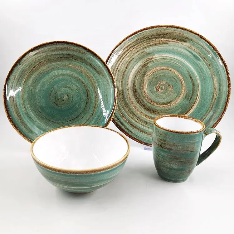Di colore verde da tavola in ceramica set di alta qualità di sicurezza alimentare di porcellana per la casa 4 PCS set di stoviglie