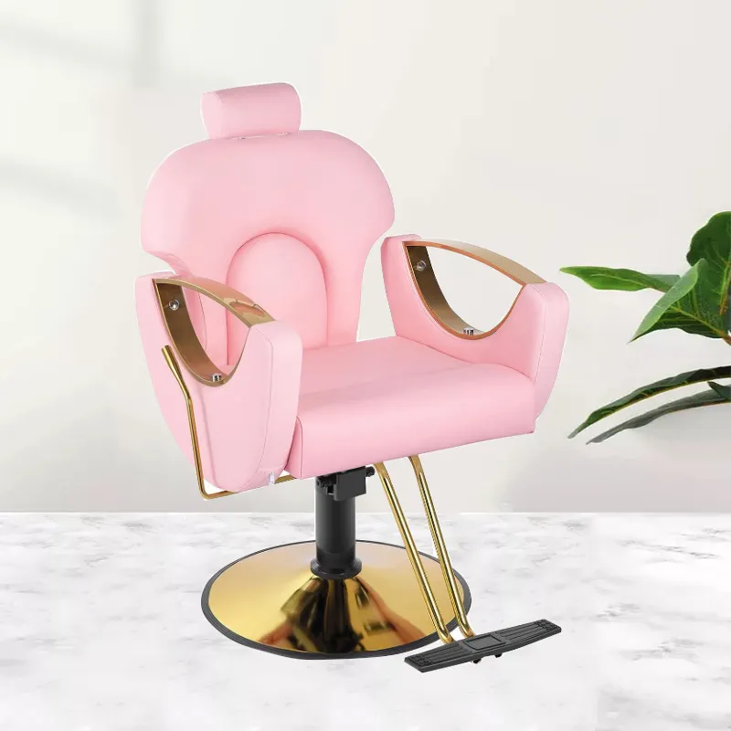 Modern Luxury Beauty sloon furnitury Recliner Hair Salon Chair Pink and Gold Lavagem Barber Salon Chairs