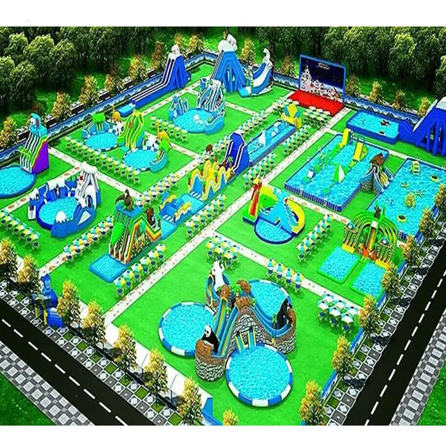 35*100 m şişme su parkı eğlence parkı malzemeleri açık oyunları 0.9mm PVC branda su parkı malzemeleri
