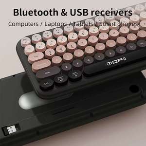 Mofii ergonomico BT + 2.4G Dual Mode 84 tasti rotondi Retro tastiera carina Bear Wireless per Win/Android/i O.S - Product Image 3