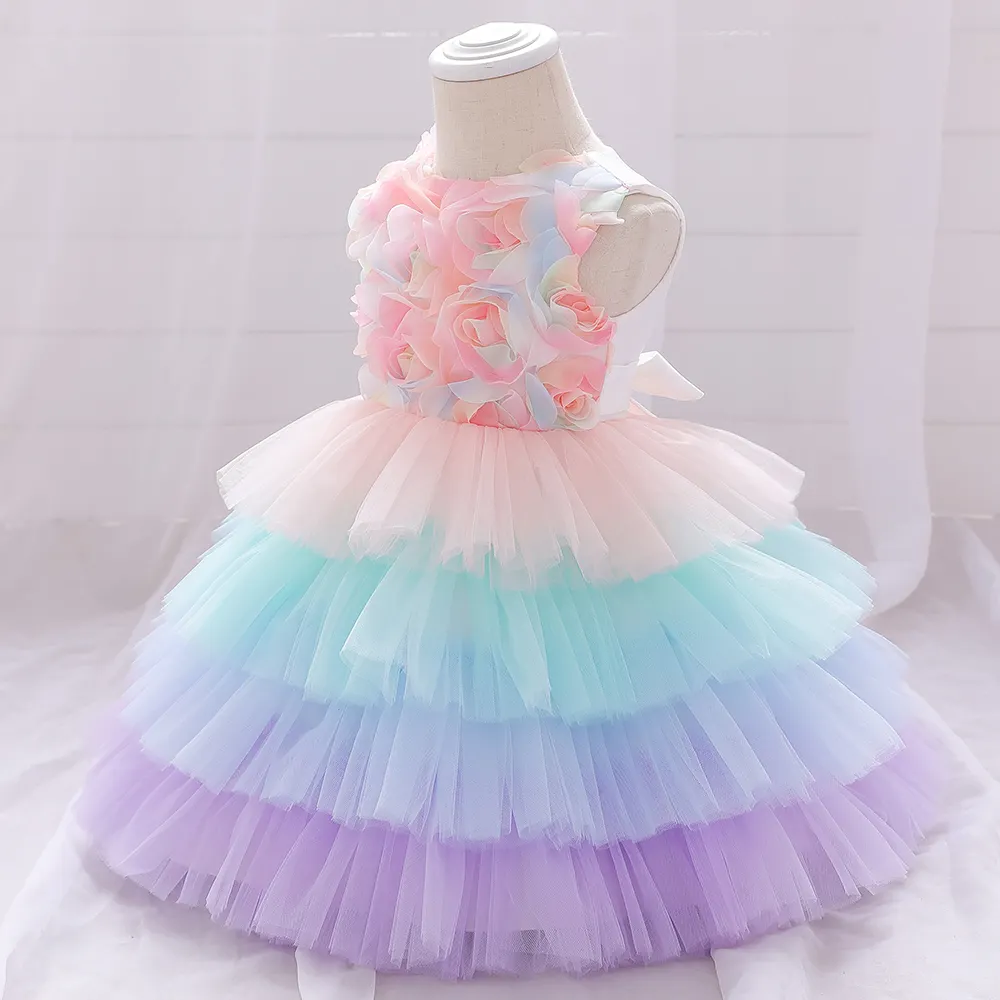 FSMKTZ Baby Tutu Dress Soft Mesh 4 strati soffice Dreams Flower piccolo 2 anni bambina Baby vestito da principessa