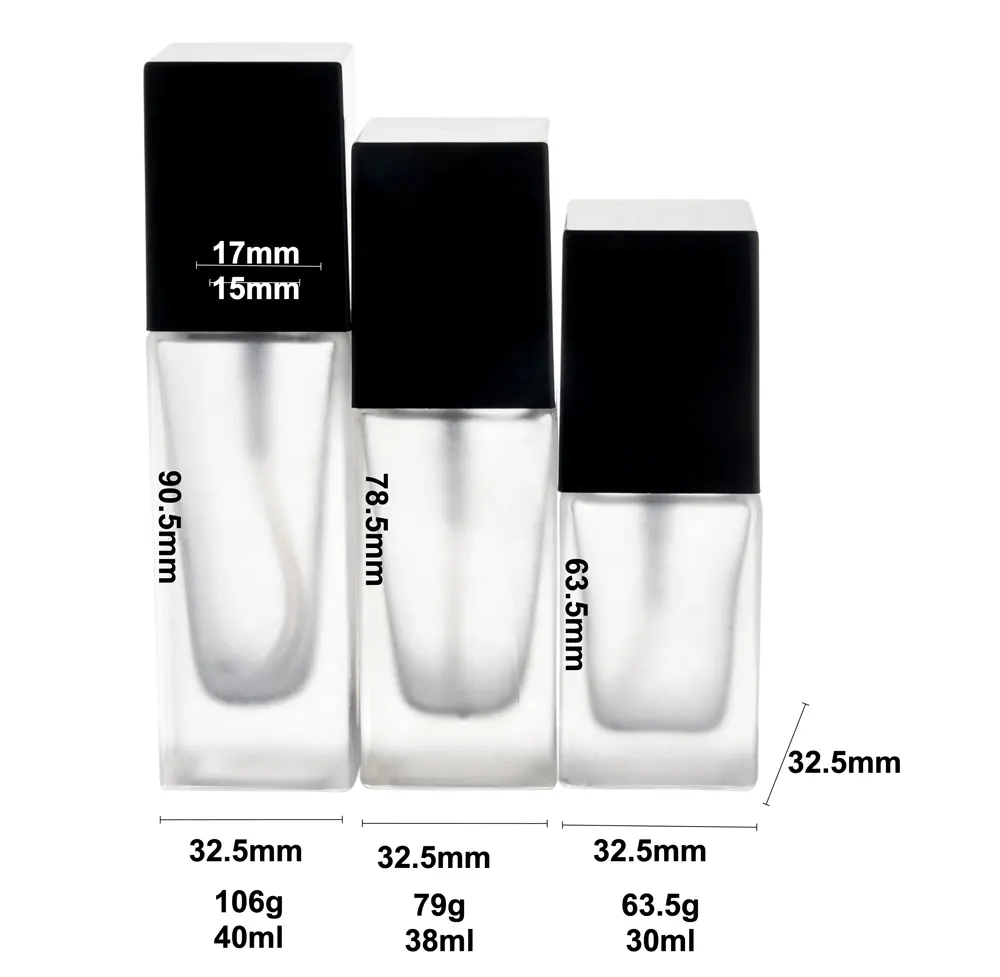 Berlino Packaging Liquid Foundation Essence Mist flacone per lozione con pompa per olio essenziale flacone per pompa in vetro quadrato smerigliato da 40ml