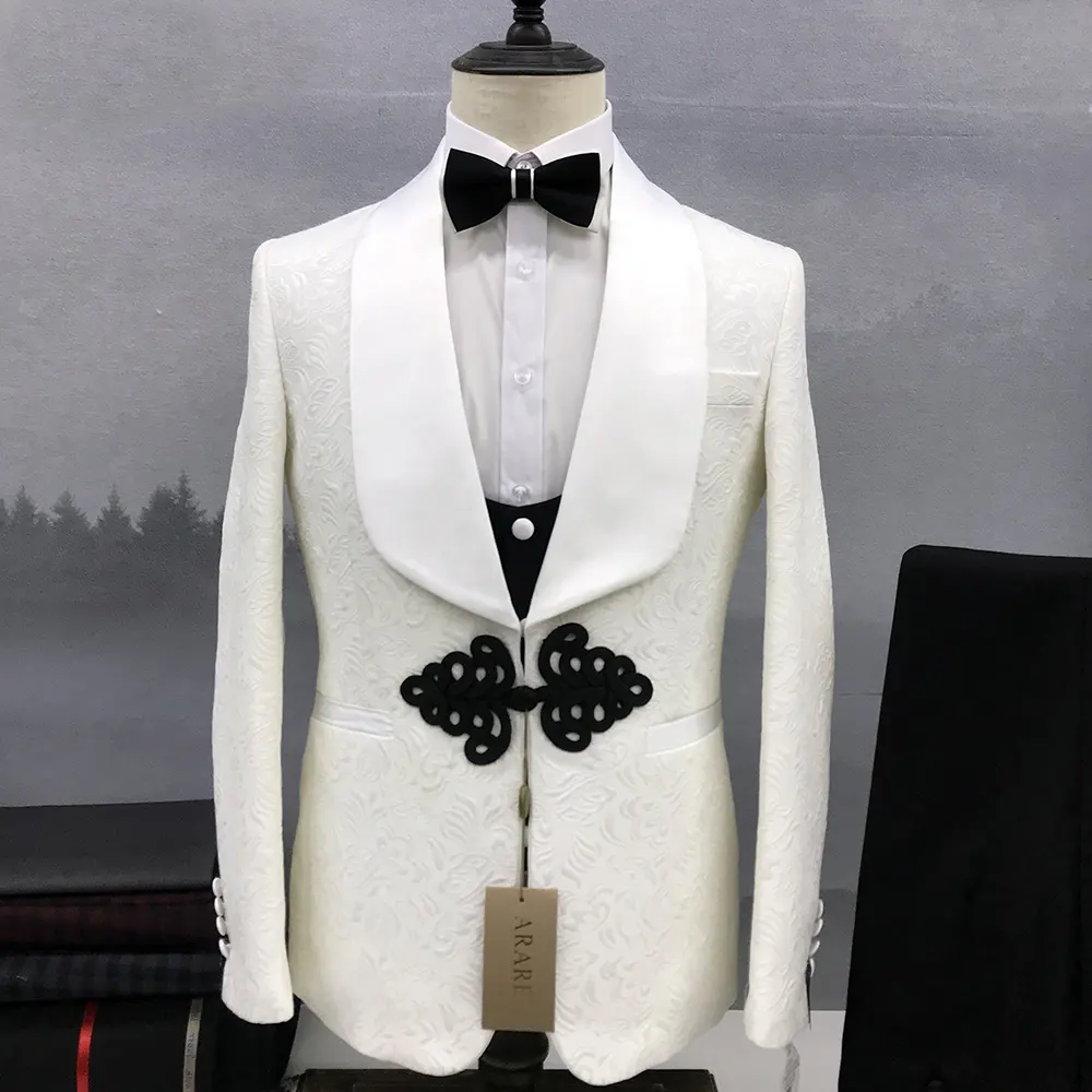 Ceket-Chaqueta de moda con diseño de novio blanco para hombre, trajes de boda africanos, 3 piezas, 2023