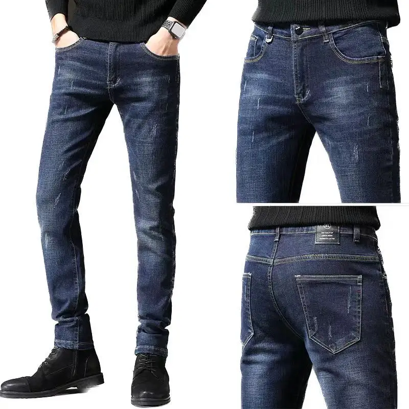 Pantaloni Casual Jeans dritti da uomo di grandi dimensioni pantaloni elasticizzati in Denim da uomo