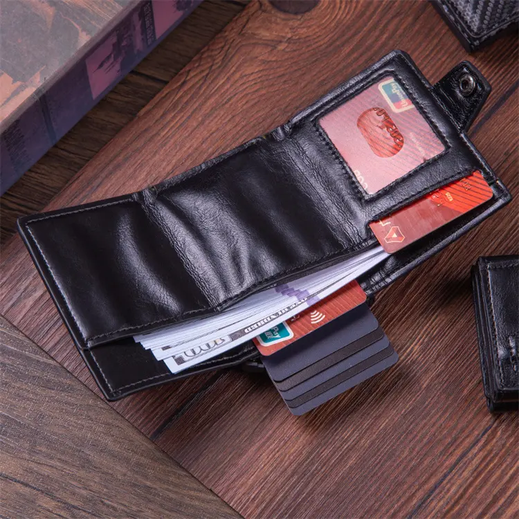Nouvel étui pour carte de crédit en aluminium Rfid Anti-voleur portefeuille à trois volets porte-carte Pop Up avec grande fente pour argent comptant