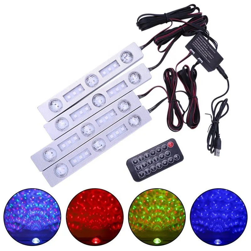 Luz Led ambiental para Interior de coche, ambiente decorativo para automóvil, 4 en 1, USB, Control por aplicación, RGB