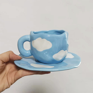 工厂热卖可定制图案手工独特设计不规则陶瓷杯套装咖啡杯陶瓷杯 - Product Image 1