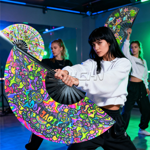 Tùy chỉnh lớn Rave Fan <span class=keywords><strong>UV</strong></span> Glow Hand Fan với bao da cho nam giới/phụ nữ âm nhạc lễ hội Câu lạc bộ Rave phụ kiện - Product Image 5